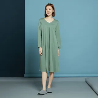 【YVONNE 以旺傢飾】暖薑纖維 素面長袖洋裝(高地綠)
