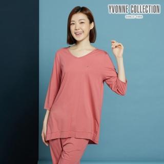 【YVONNE 以旺傢飾】暖薑纖維 V領長袖上衣(桃粉)