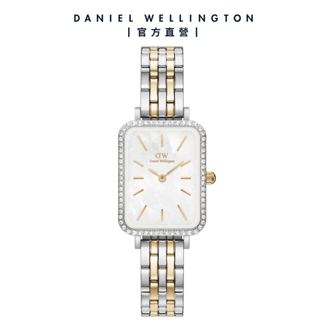 【Daniel Wellington】DW 手錶 Quadro Lumine Bezel 20X26mm星環貝母盤珠寶式雙色錶鏈(DW00100671)