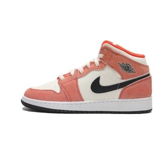 【NIKE 耐吉】AIR JORDAN 1 MID SE GS 大童 休閒鞋 女粉橘 麂(DV1336800)