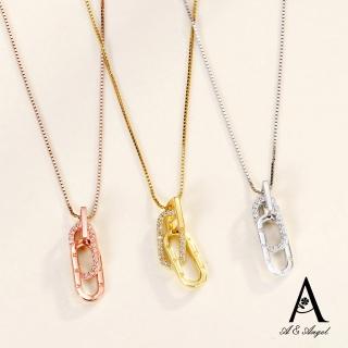 【ANGEL】雙扣迴紋針設計水鑽韓風項鍊(3色可選)