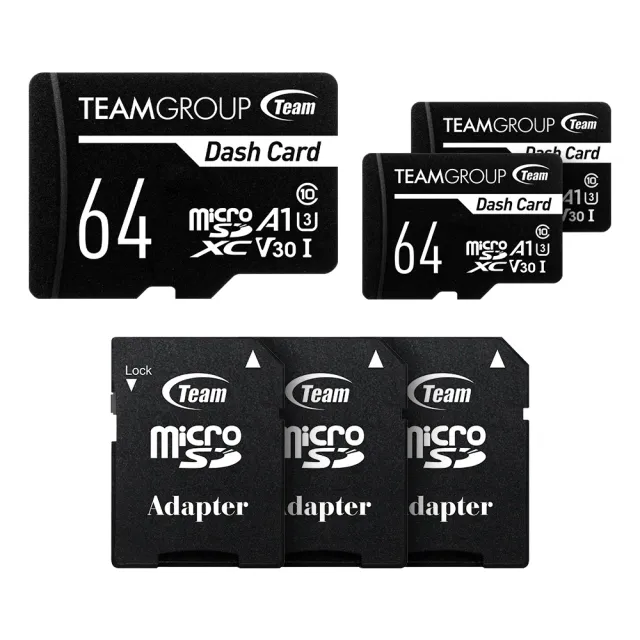 【TEAM 十銓】3入組-Dash Micro 64GB SDXC UHS-I U1 C10 行車專用記憶卡(含轉卡)