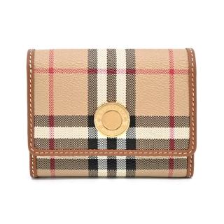 【burberry 巴寶莉】浮雕logo格紋皮革小型三折短夾(卡其)