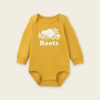 【Roots】Roots嬰兒-絕對經典系列 海狸LOGO有機棉長袖包屁衣(蜂蜜金黃)