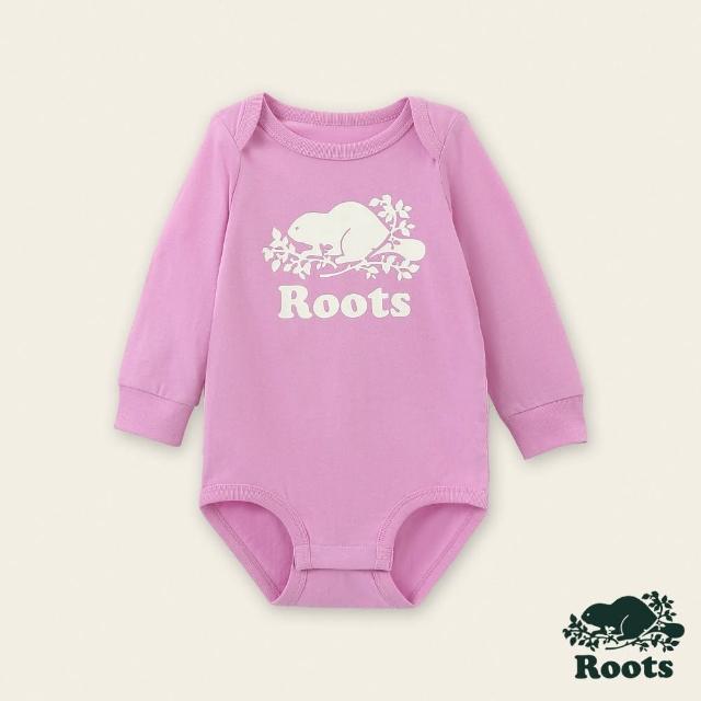 【Roots】Roots嬰兒-絕對經典系列 海狸LOGO有機棉長袖包屁衣(紫色)