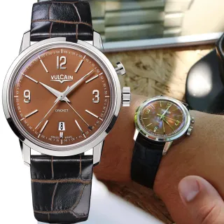 【VULCAIN】窩路堅 總統系列 咖啡色蟋蟀錶 手上鍊鬧鈴機械錶(110151A95.BAL118)