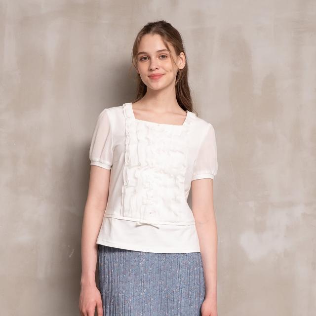 【perng yuh 芃諭名品】光悠風采 荷葉綴飾 彈力柔棉 上衣(2023 AW Collection｜2C秋冬系列)