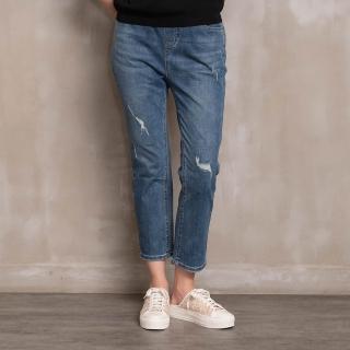 【perng yuh 芃諭名品】率感型格 輕刷破 鬆緊 直筒 牛仔褲(2023 AW Collection｜2C秋冬系列)