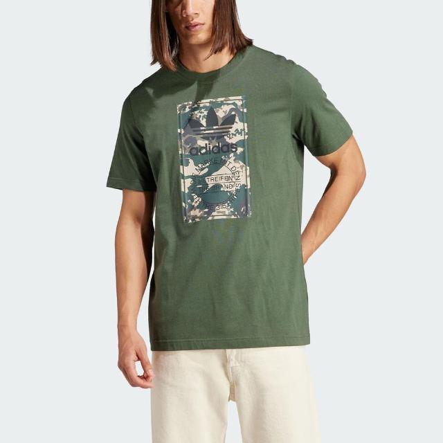 【adidas 愛迪達】Camo Tongue Tee 男 短袖 上衣 T恤 亞洲版 經典 休閒 迷彩 舒適 綠(IU4684)