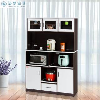 【Build dream 築夢傢俱】4.2尺 防水塑鋼 五門三拉盤一抽屜 電器櫃 餐櫥櫃(上下座)