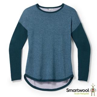 【SmartWool】女 美麗諾羊毛 控溫輕質長袖圓領針織毛衣.透氣休閒上衣(SW016487-K85 暮光藍)
