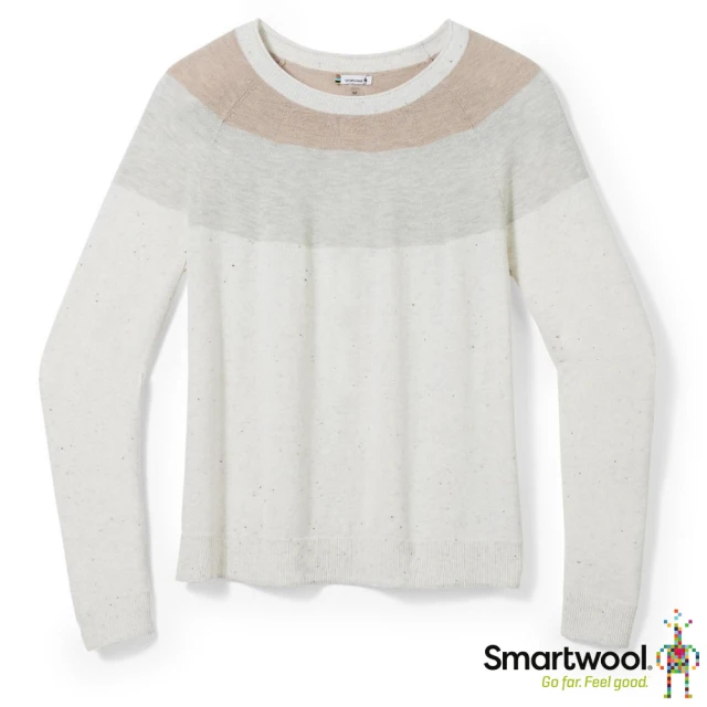 【SmartWool】女 美麗諾羊毛 控溫輕質長袖圓領針織毛衣.透氣休閒上衣(SW016649-H46 淺灰白)