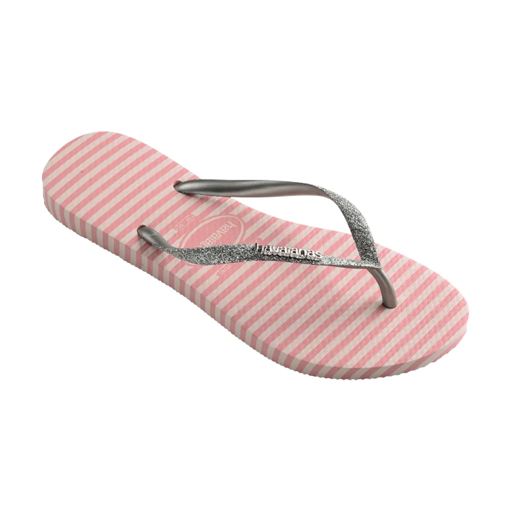 【havaianas 哈瓦仕】拖鞋 女鞋 夾腳拖 閃亮 幾何 條紋 Slim Glitter Stripes 粉 4147906-0076W(哈瓦士)