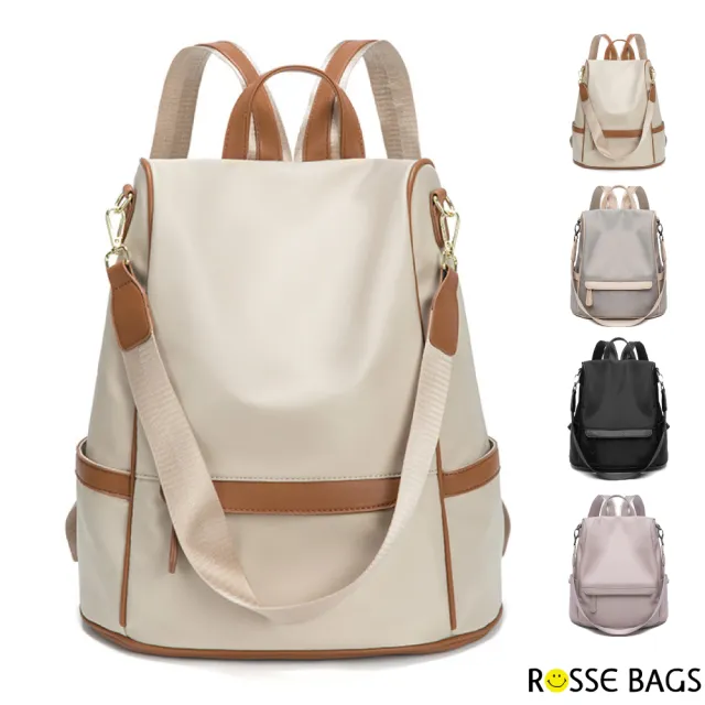 【Rosse Bags】百搭潮流旅行大小款多功能背包(現+預 黑色/杏棕色/杏灰色/粉紫