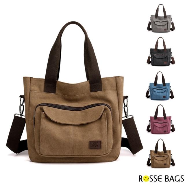 【Rosse Bags】百搭素色肩背手提質感帆布包(現+預  黑色／棕色／藍色／灰色／紅色)