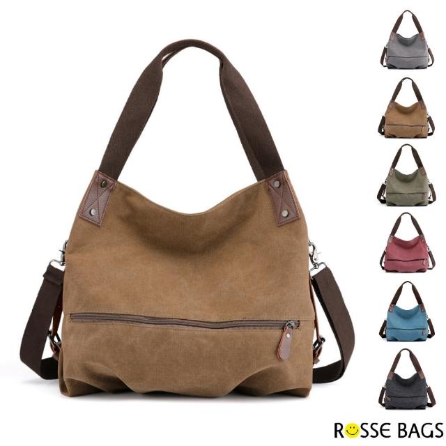 【Rosse Bags】純色時尚休閒手提大容量帆布包(雙11 現+預  黑色／棕色／藍色／灰色／紅色／軍綠色)