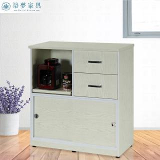 【Build dream 築夢家具】2.8尺 防水塑鋼 二抽屜一拉盤滑門 碗盤電器櫃 收納餐櫃