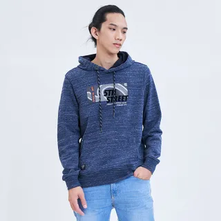 【5th STREET】男裝HELLO CITY!長袖帽T-藍色