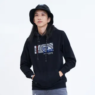 【5th STREET】男裝HELLO CITY!長袖帽T-黑色