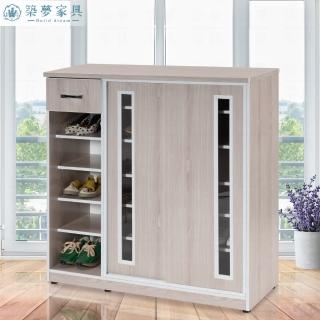 【Build dream 築夢傢俱】3.6尺 防水塑鋼 左一抽屜半開放 壓克力滑門鞋櫃 楓木色系列