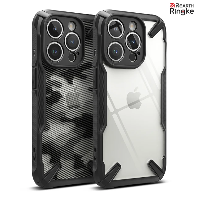【Ringke】iPhone 15 Pro Max /15 Pro /15 Plus /15 Fusion-X 防撞手機保護殼 黑 迷彩(Rearth 軍規防摔)