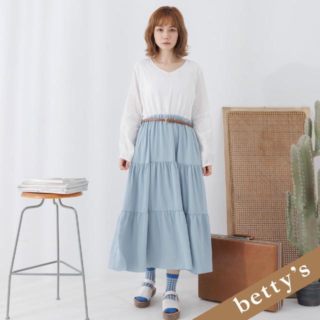 【betty’s 貝蒂思】蕾絲拼接腰帶蛋糕洋裝(白色)