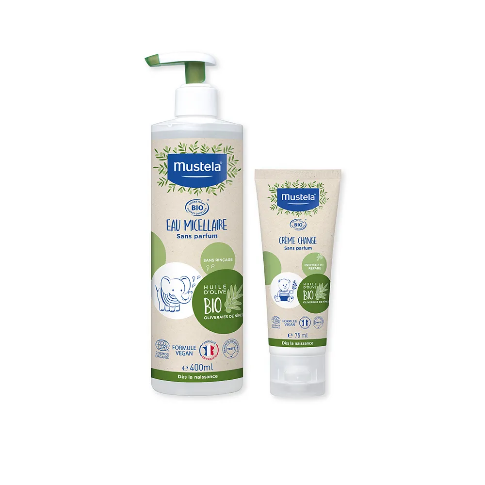 【Mustela 慕之恬廊】有機護臀組(護膚膏75ml+潔膚水400ml 無香 歐盟ECOCERT+法國BIO認證)