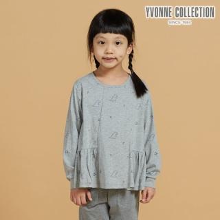 【YVONNE 以旺傢飾】童裝｜恐龍印花荷葉下擺長袖上衣(迷霧灰)