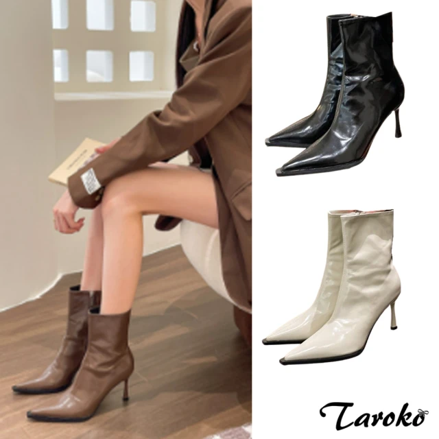 Taroko 復古搭配漆皮方頭細高跟短筒靴(2色可選)評價推