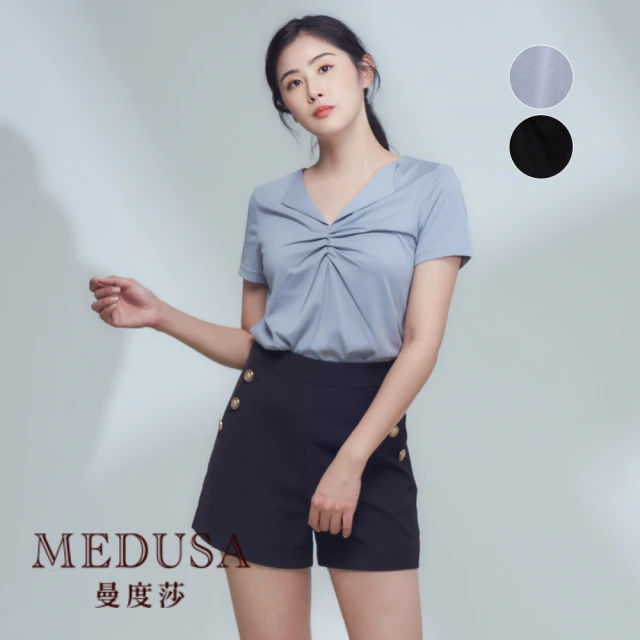 【MEDUSA 曼度莎】現貨-涼感胸扭結小翻領上衣 - 2色（M-XL）｜女短袖上衣 休閒上衣(102-15811)