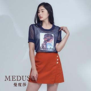 【MEDUSA 曼度莎】現貨-假兩件背心燙圖網布Tee（M-2L）｜女上衣 短袖上衣 休閒上衣(101-79301)