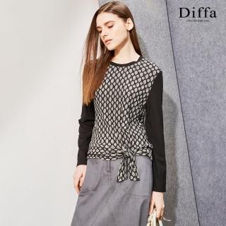 【Diffa】異素材拚接燈籠緹花針織衫-女