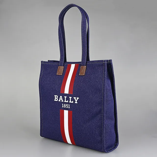 【BALLY】BALLY Crystalia.NCS印白字LOGO帆布磁釦式手提/肩背托特包(牛仔藍)