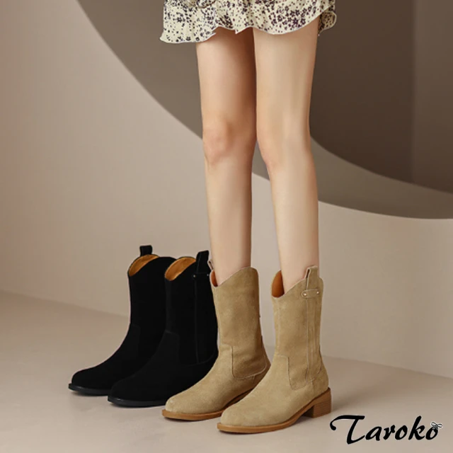Taroko 霸氣女主角圓頭粗高跟短筒靴(2色可選)評價推薦