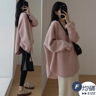 【LANNI 藍尼】★時尚韓版慵懶風純色針織套頭上衣(寬鬆/Oversize/長版)