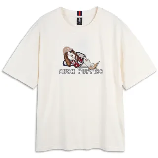 【Hush Puppies】女裝 T恤 Q版棒球狗寬鬆短版T恤(米白 / 34211103)