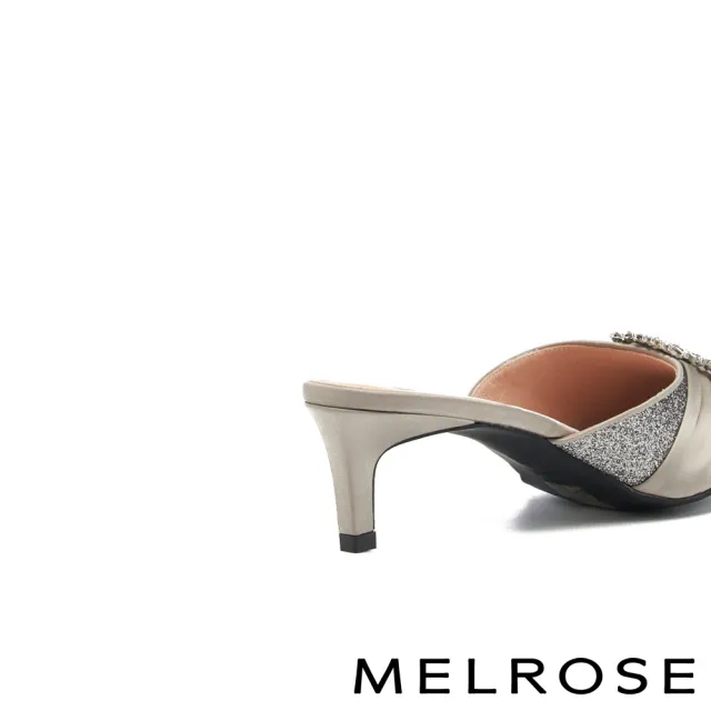 【MELROSE】璀璨閃耀奢華白鑽方釦尖頭高跟穆勒拖鞋(灰)