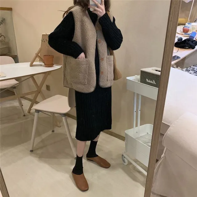 【D.studio】韓版復古仿羊羔毛背心外套(上衣女裝衣服外套背心毛毛外套 J153)
