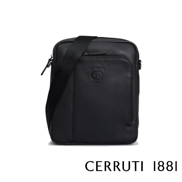 Cerruti 1881 頂級義大利小牛皮側背包肩背包(黑色
