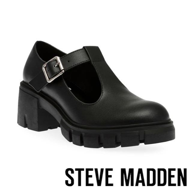 STEVE MADDEN HOBOKEN 瑪莉珍粗跟厚底皮鞋(黑色)