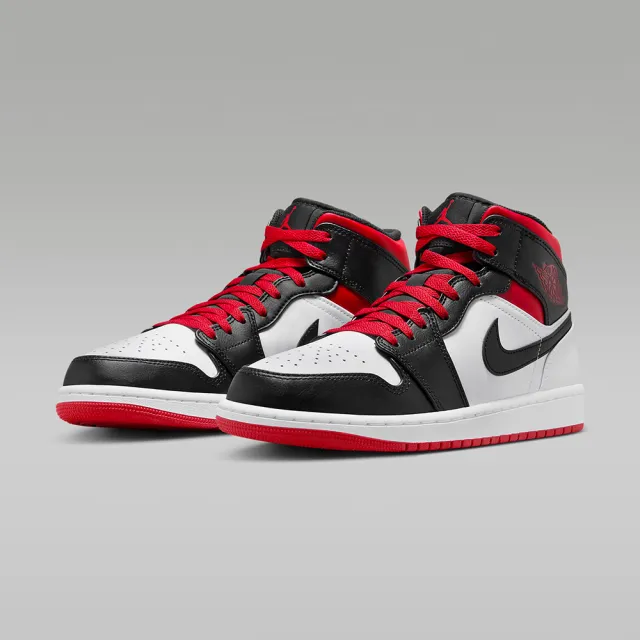 NIKE 耐吉】Jordan 1 Mid Gym Red 男鞋黑紅色黑腳趾中筒喬丹經典休閒鞋