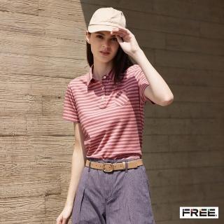 【FREE】有機草木染彩條口袋POLO衫(粉橙)