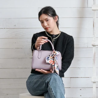 【Premium Authentic】PA．Olivia絲巾扭結兩用波士頓包-薰衣草紫(PA 真皮 手提包 波士頓包  斜背包 側背包)