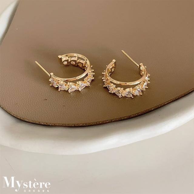 【my stere 我的時尚秘境】現貨-秘境華麗款-韓國奢華閃耀愛心鋯石耳環(S925銀鍍金 華麗亮眼 鋯