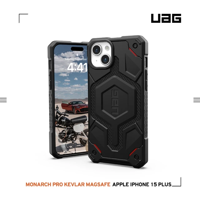 UAGUAG iPhone 15 Plus 磁吸式頂級特仕版耐衝擊保護殼-軍用黑(吊繩殼 支援MagSafe功能 10年保固)