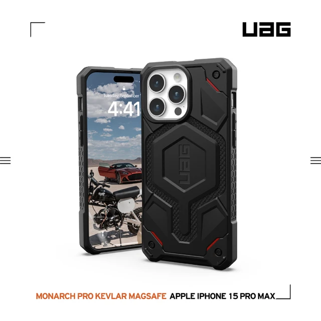 UAGUAG iPhone 15 Pro Max 磁吸式頂級特仕版耐衝擊保護殼-軍用黑(吊繩殼 支援MagSafe功能 10年保固)