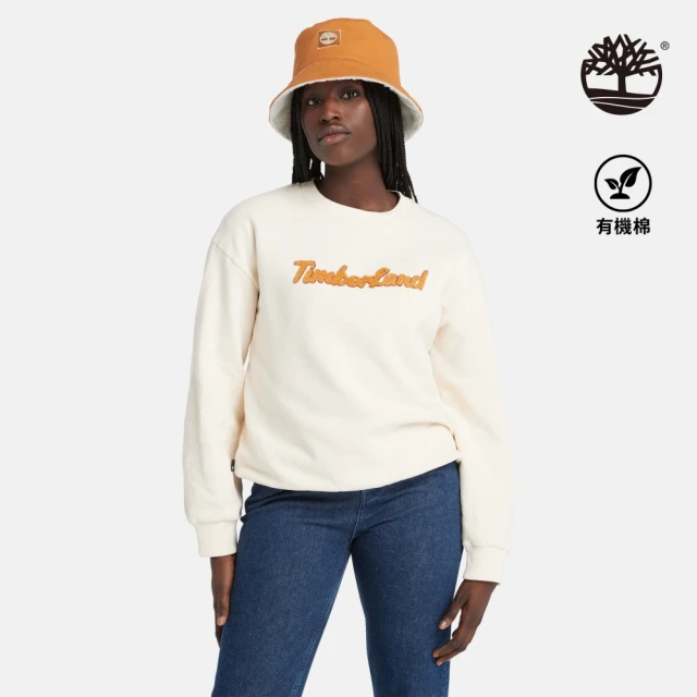 【Timberland】女款白煙色寬版LOGO長袖套頭上衣(A6HV5V04)