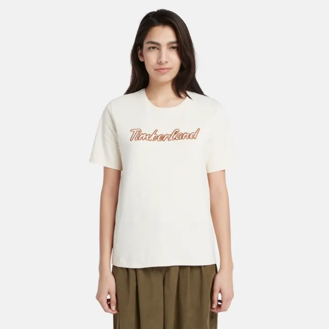 【Timberland】女款白煙色Logo 短袖T恤(A6HPHV04)