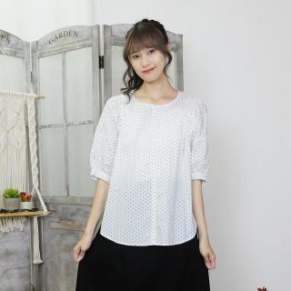 【Hana Mokuba】花木馬日系女裝寬鬆蝙蝠袖後綁帶點點上衣(上衣)