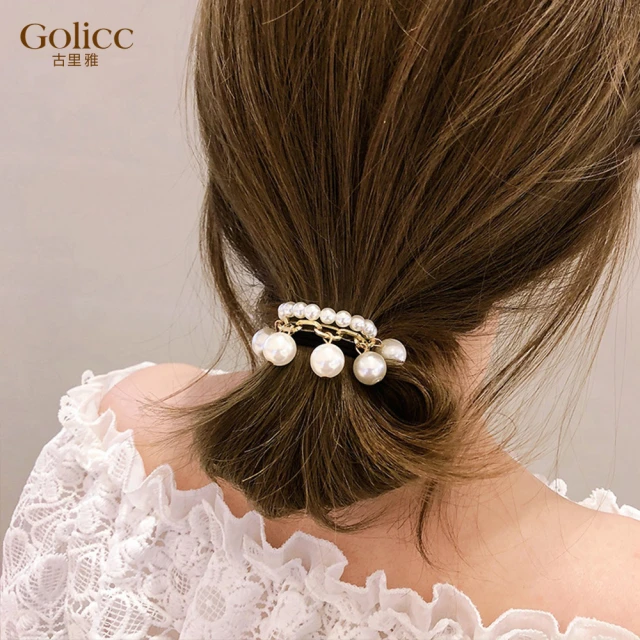 Golicc 古里雅 絲巾 飄帶 珍珠 髮圈(飾品 髮飾 頭